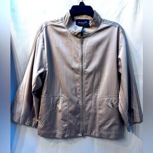 Lafayette 148 Women's Satin Gray Zip Up Jacket Sz M. Cinched draw string on back